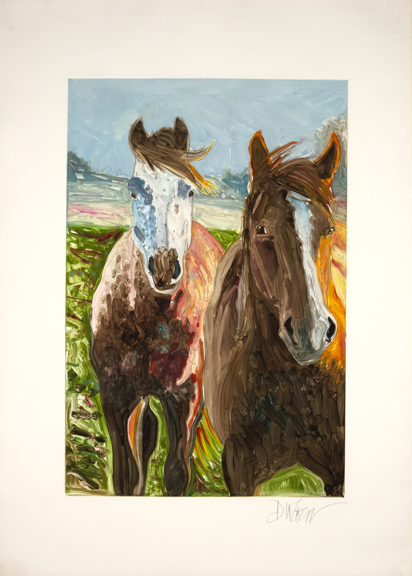 Donald Coen (1935- ) Rocky Mountain Ponies monotype on paper 29 5/8 x 19 7/8