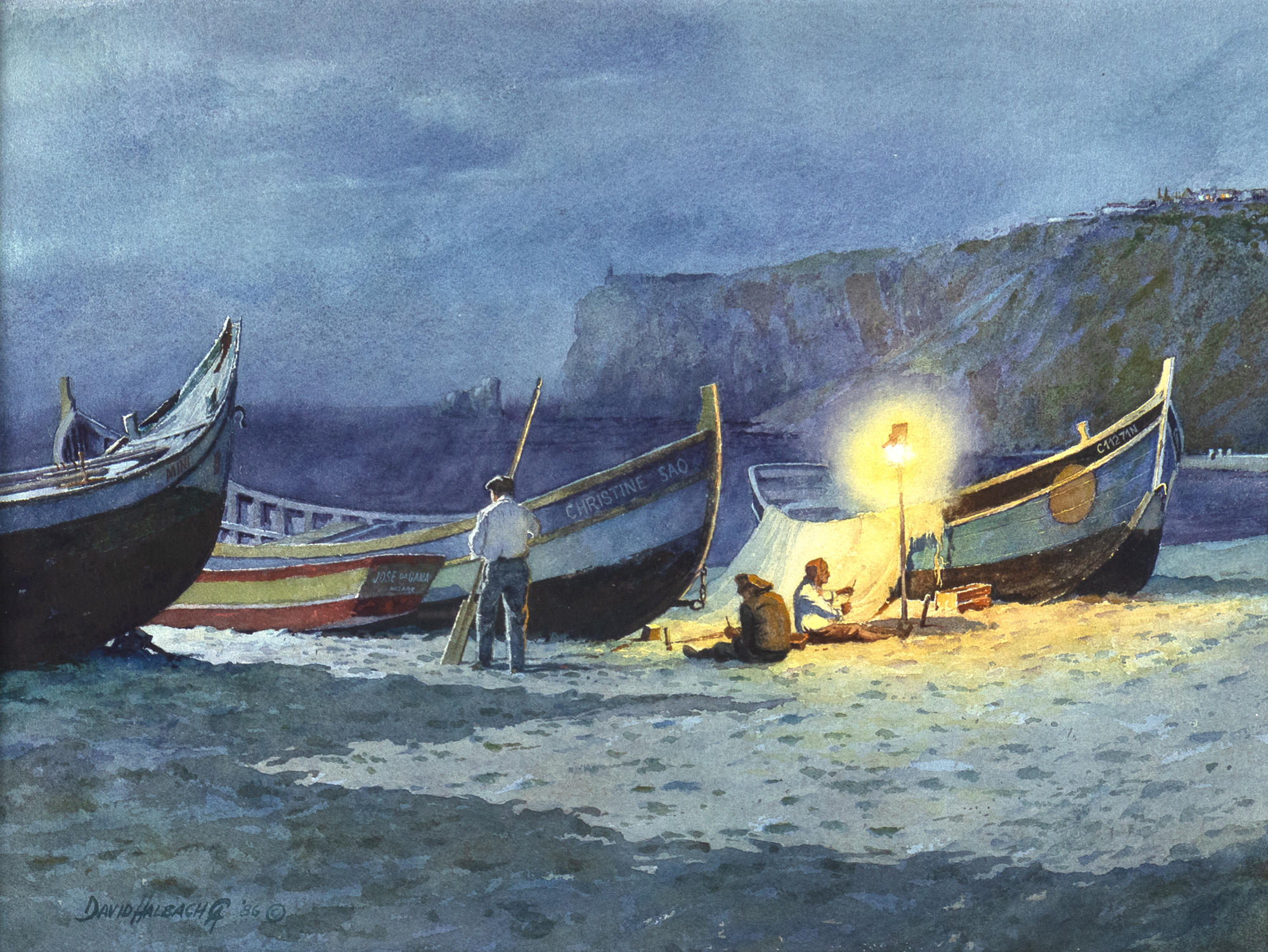 David Halbach (1931-2022) Fisherman of Nazare, 1986 watercolor on paper 11 1/2 x 15 1/2