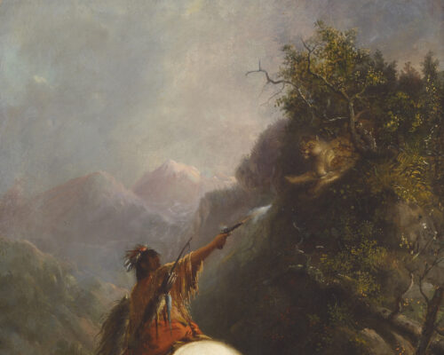 Alfred Jacob Miller (1810-1874) Indian Shooting A Cougar Oil On Canvas