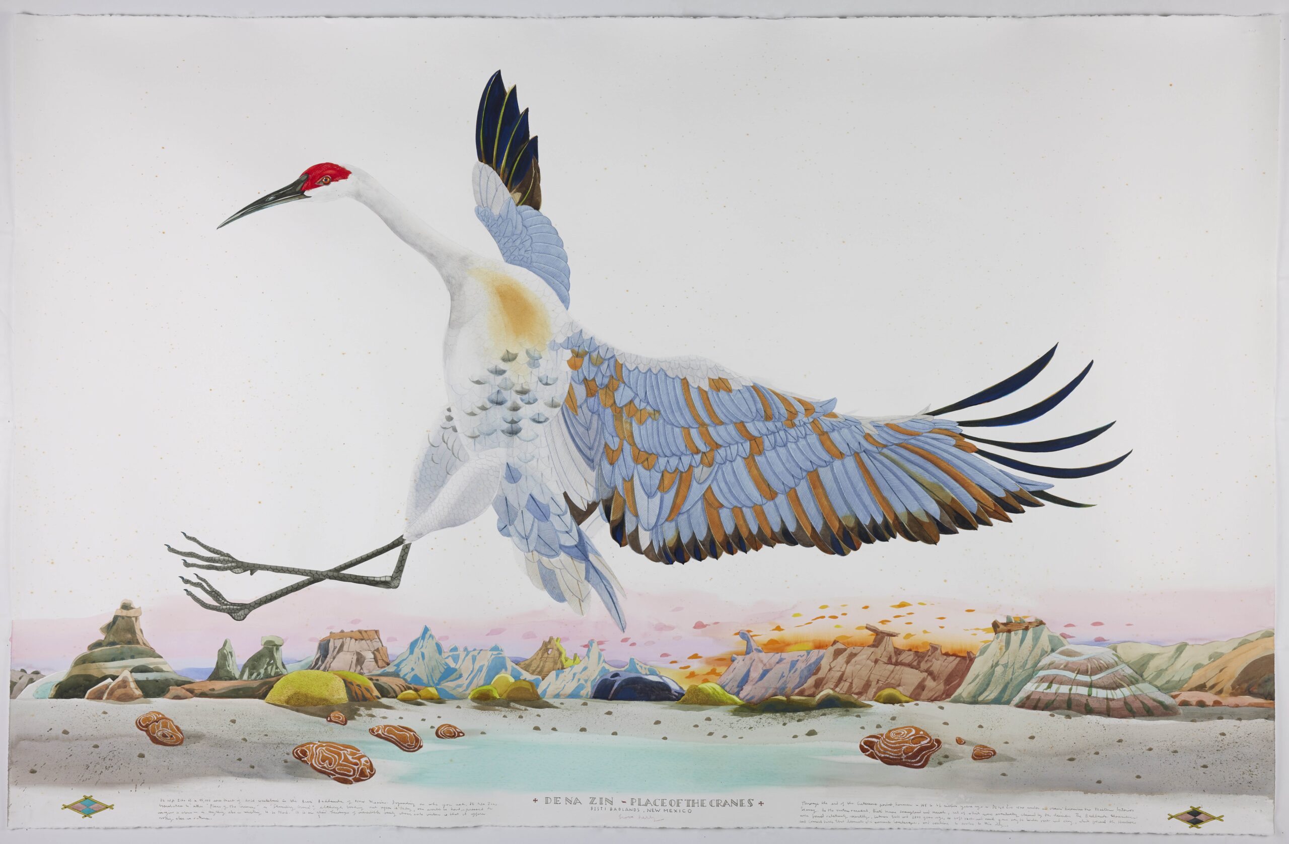 Scott Kelley (1963- ) De Na Zin - Place of the Cranes watercolor, gouache & graphite on paper 54 3/4 x 85 3/4