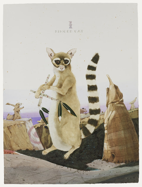 Scott Kelley (1963- ) Ringed Cat - The Ah-Shi-Sle-Pah Orchestra watercolor, gouache & graphite on paper 40 x 30